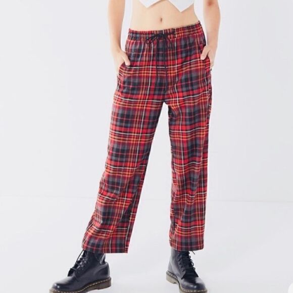 URBAN OUTFITTERS Plaid Pants Womens Medium Low Rise Drawstring Waist Academia - Picture 1 of 11